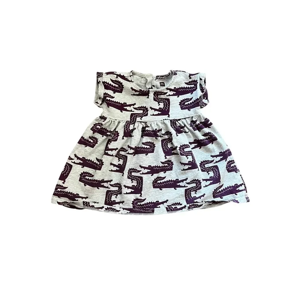❤️ 3/$25 Tea Collection Alligator Crocodile Cotton Dress Gray Purple | 12-18M